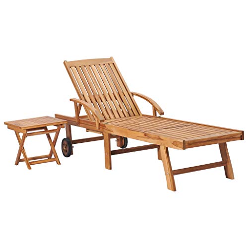 vidaXL Madera Acacia Teca Tumbona con Mesa Camas Colchón Muebles Asiento de Jardín Patio para Dos Personas Matrimonio Exterior Terraza