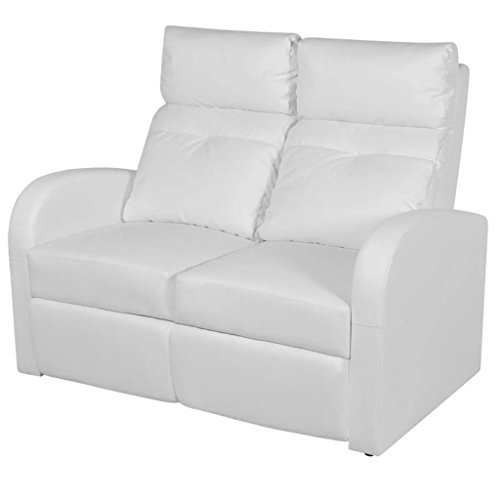 vidaXL Sillón Blanco reclinable tapizado Cuero Artificial 2 plazas Cinema casa