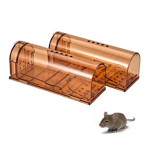 Wakana Trampa para Ratones 2 Pcs Ratonera Ratas Vivos Trampa para Ratas Ratonera de Plástico Reutilizable con Diseño de Cola Anti-Roto y Agujeros de Aire para Cocina Jardín Hogar Cocina Ático Garaje