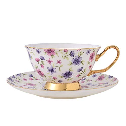 WEHOLY Inicio Tazas de té Juego de Taza y Plato de té de café 2 Shabby Chic Vintage Flora Juego de Porcelana para té, Tazas de té Estilo Vintage con Motivos de café (Color: Flor, Tamaño: Talla única)