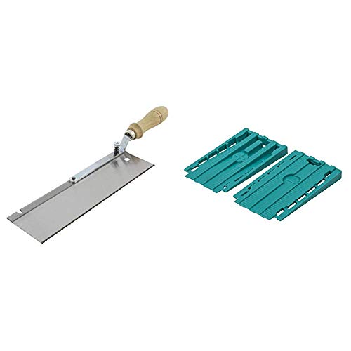 Wolfcraft 6925000 - Sierra de mano con mango acodado y orientable. 9 x 39 x 4,5 cm, especial montaje suelo & 6946000 - Pack de 30 cuñas separadoras universales para suelo