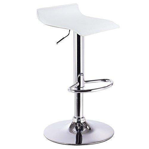 WOLTU 1x Taburetes de Bar Regulable en Altura Cuero Artificial Acero Cromado Asiento Acolchado Silla de Bar Taburetes Alto Cocina Blanco BH11ws-1