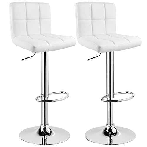 WOLTU 2X Taburete de Bar Silla de Bar Cuero Sintético Muebles Cocina Taburete Alto Regulable en Altura con Respaldo Sillas Alta Taburetes Tapizado Blanco BS9108