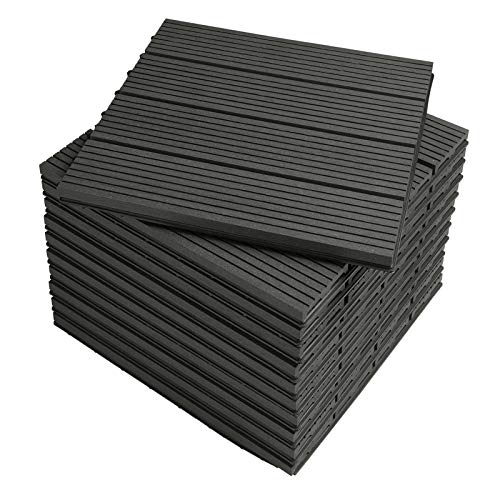 WOLTU Suelo de WPC Set de 11 Baldosas de Madera Exterior para Porche Patios Jardin, 30 x 30 cm Compuesta Azulejos para Terraza Antracita