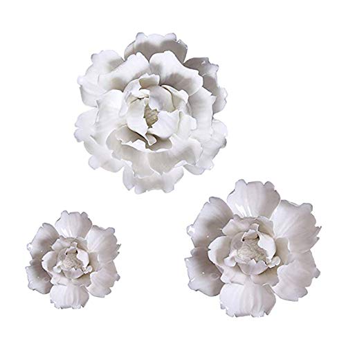 XMQW Flores Artificiales Cerámica Colgantes,Tejido De Cerámica Hogar De Pared Decoración Tridimensionales Flores Colgar en la Pared,Una Pieza,White1,B4.72in