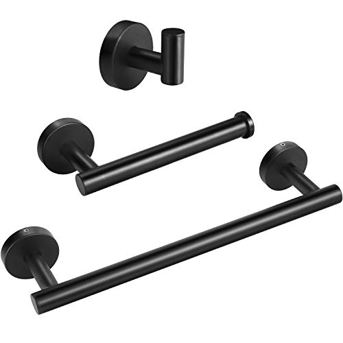 YISUN Accesorios Modernos de Baño de Acero Inoxidable 304 Cepillado (3 piezas/juego), Toallero y Portarrollos de Papel Higiénico y Gancho para Bata, Tornillo Oculto Montado en la Pared