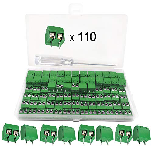 YIXISI 110 Piezas Bloque de Terminales de Tornillo, Conectores de Bloque de Terminal de Tornillo de Montaje de 2P PCB de Paso de 5mm, Verde