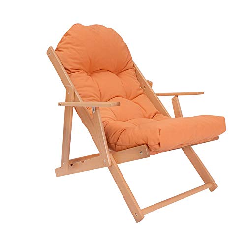 YLCJ Silla de salón Plegable Almuerzo Tumbona Tumbona Silla Plegable de Oficina Silla Mecedora Tumbona Silla de Madera Balcón Plegable (Color: Naranja)