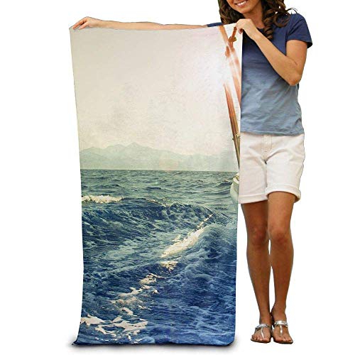 yuiytuo Toalla de baño,Juegos de Toallas Beach Towel White Sailboat Polyester Velvet Beach Towels