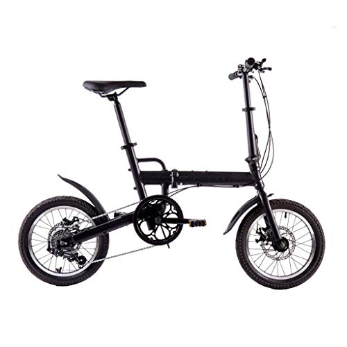 YUN&BO Bicicleta Plegable Ligera, Bicicleta de montaña de 6 velocidades y 16 Pulgadas Frenos de Doble Disco, Bicicleta Todo Terreno de Velocidad Variable,Negro