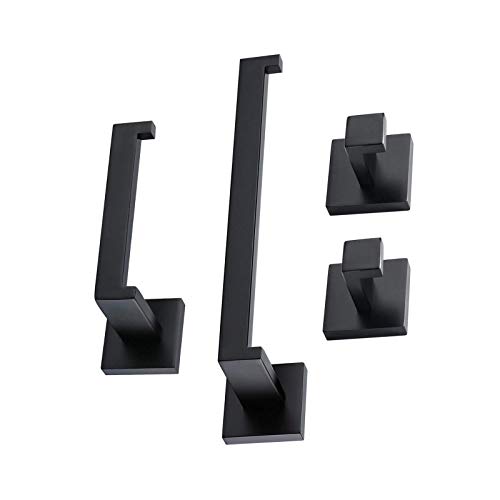 YuuHeeER Juego de accesorios de baño para papel higiénico, soporte para toallero, gancho de pared, acero negro, 4 piezas