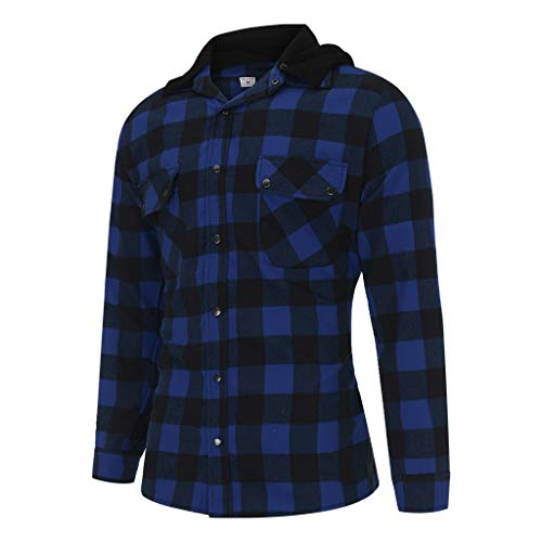 Yvelands Camisa a Cuadros de Manga Larga con Cuello en V Manga Larga Hombre Camisa con Cuello en V Manga Larga de la Blusa Colorblock con Capucha(Azul,XXXL)