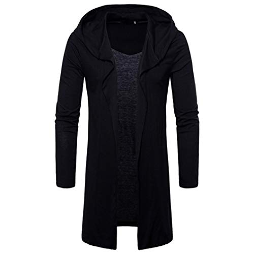 Yvelands con Capucha de la sección Larga suéter de la Rebeca Hombres Guapo Moda para Hombre con Capucha sólido Gabardina Chaqueta de la Rebeca de Manga Larga Blusa otoño Invierno (Negro, XL)