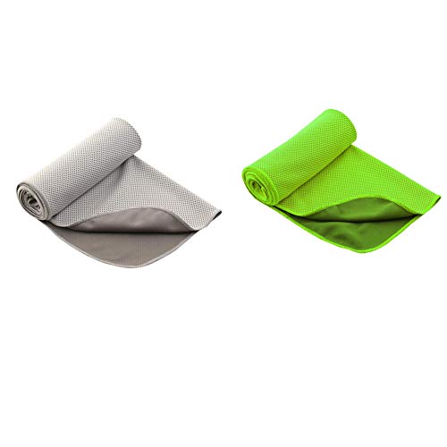 ZhaoCo Toalla de enfriamiento, 2 Piezas Toallas de Hielo para Alivio de enfriamiento instantáneo, Manténgase Fresco para Ejercicios, Yoga, Ciclismo, Deportes, Entrenamiento, Gimnasio - Verde + Gris