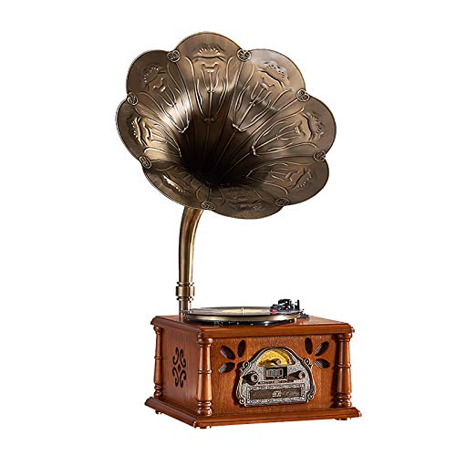 Zhicaikeji Tocadiscos de Vinilo Retro Gramófono Altavoz Antiguo Vinilo Registro Jugador Bluetooth USB Vintage Radio Adornos para Discos de Vinilo (Color : Marrón, Size : 43x35x88cm)