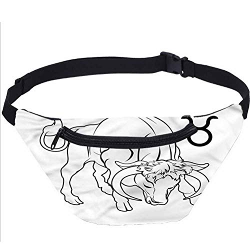 Zodiac Taurus Fanny Pack Bolsa, dibujado a mano Bull Running Travel Sports Bolsas para hombres y mujeres compañeros de trabajo