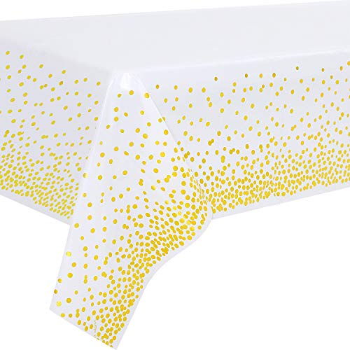 2 Piezas Mantel Desecheble Fiesta Oro Blanco Mantel Rectangular Dorado Cubierta de Mesa para Despedida de Soltera, Compromiso, Boda, Housewarming, Banquetes,137 cm x 274 cm