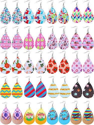 20 Pendientes de Cuero de Imitación de San Patricio Pascua Pendientes de Colgante con Estampado de Trébol Huevos de Pascua Flores Conejo de Lágrima Ligera para Regalo de Pascua Mujer (Pascua)