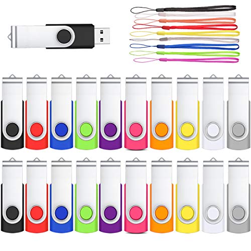 2GB 20 Piezas Memoria USB HOFOUND Memory Stick USB 2.0 Memory Stick Unidad Flash USB Rotar Dispositivo de Almacenamiento de Datos con cordón, Multicolor