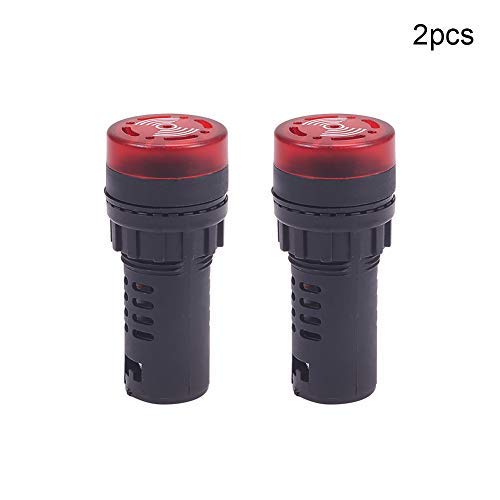 2pcs Rojo 110V22 mm Lámpara de señal indicadora LED de plástico, zumbador Montaje en panel de sonido Luz LED AD16-22SM Longitud 67.5 mm