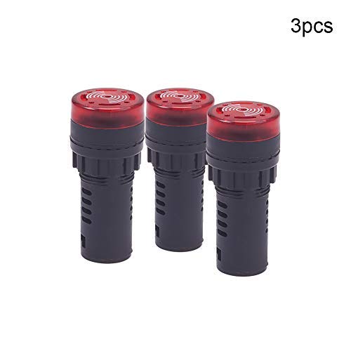 3pcs Rojo 110V22 mm Lámpara de señal indicadora LED de plástico, zumbador Sonido Montaje en panel Luz LED AD16-22SM Longitud 67.5mm