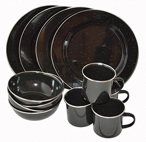 A.Blöchl Juego de Cocina esmaltada de 12 Piezas Western para 4 Personas (12 Teilig/Negro)