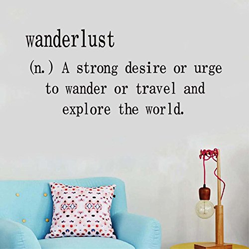 Adhesivo decorativo para pared, diseño de texto en inglés "Wanderlust A Strong Desire Or Urge", 39 inch x 17.3 inch