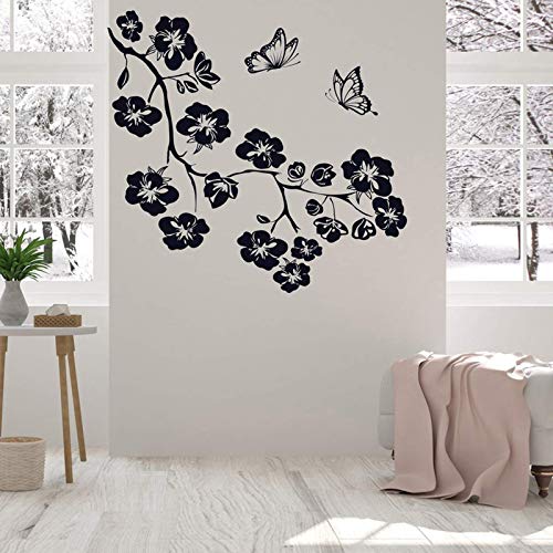 AGiuoo Etiqueta de la Pared de la Rama con Flores Ramas de Flores Mariposa Pegatinas de Vinilo R Decoración de la Pared de la Sala de Estar del hogar 57x60cm