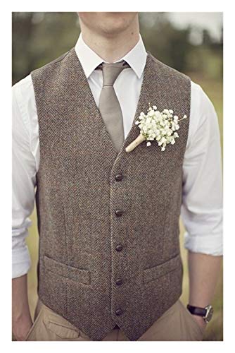 AGNN La Lana marrón Espiga Tweed Chalecos for Hombre Delgado Traje sin Mangas Chalecos for Hombre Chaqueta del Juego de Vestido de Novia Chaleco (Color : Champagne, Size : M)