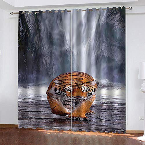 Agvvseso® Cortinas Tratamientos para ventanas Tigre animal bajo la cascada. (W)220x(H)215 cm Cortina de oscurecimiento de ojales de tratamiento de ventana con aislamiento térmico 3D para sala de esta