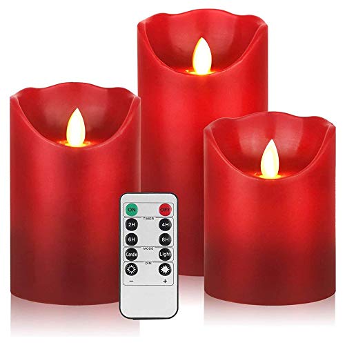 AnnSpa 3 Set Velas de LED sin Pilares de pilas Llama con Control Remoto, Rojo de Cera Real Parpadeo Mecha móvil Parpadeo Ámbar Luz amarilla Velas, Cera Sin Perfume para Regalo y decoración