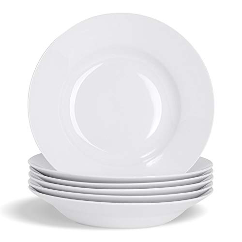 Argon Tableware Juego de Platos hondos Blancos para Sopa o Pasta - Borde Ancho - 230 mm - Pack de 6