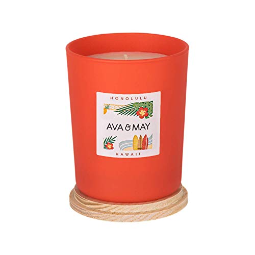 AVA & MAY Hawaii Vela aromática (180g) – Vela vegana en vaso de cristal con fragancias florales de bergamota, hibisco y naranja dulce – Vela hecha a mano con sensación de paraíso