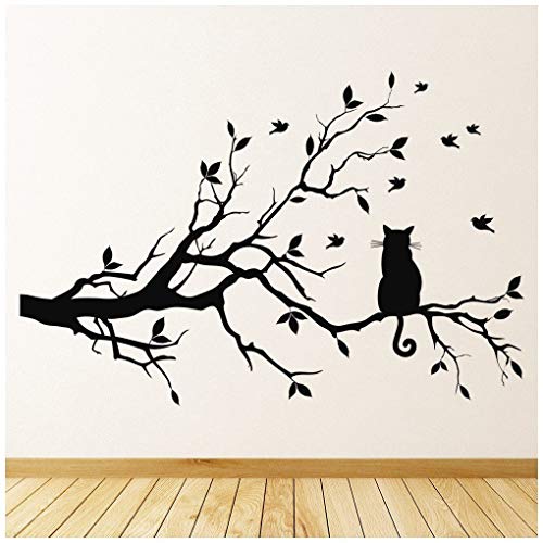 azutura Gato Negro Vinilos Rama de árbol Pegatina Decorativos Pared Sala de Estar Cocina Decoración del hogar Disponible en 5 tamaños y 25 Colores X-Grande Negro