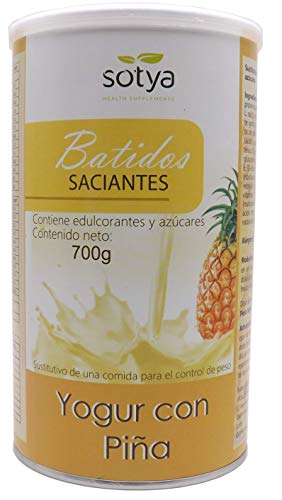 Batido en polvo, sabor a Yogur con Piña. Rico en proteínas, excelente como sustituto alimenticio, saciante, controla el peso y ayuda a quemar grasa, con café verde sin cafeína, adelgazante