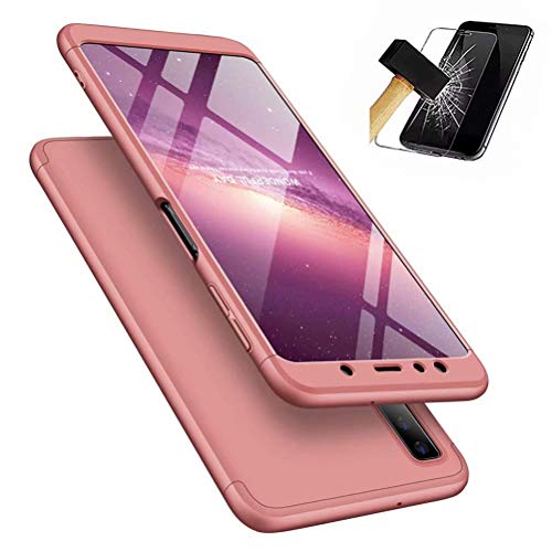 BCIT Samsung Galaxy A7 2018 Funda - Funda Huawei P20 lite 360 Grados Integral Para Ambas Caras + Cristal Templado, Luxury 3 in 1 PC Hard Skin Carcasa Case Cover para Samsung Galaxy A7 2018 - Rose Oro