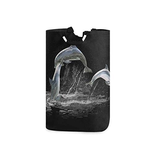 Beyond Loser 50L Cesto de Ropa Cesto Ropa Sucia Plegable Grande,Cesto de Ropa Plegable de Tela,Delfines Saltando el Agua,Bolsa de Ropa Plegable,Caja de Lavado Plegable