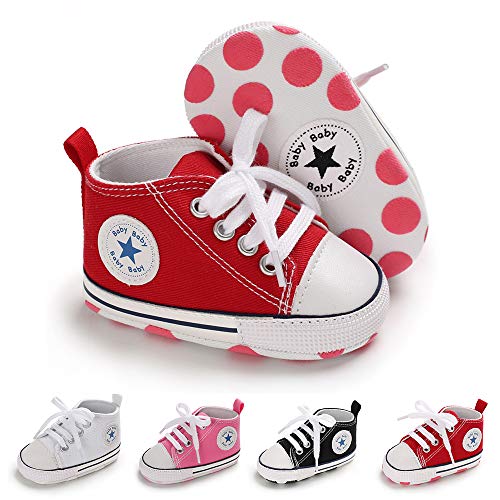 BiBeGoi Zapatillas de lona para bebés y niños y niñas, con cordones, estilo casual, para recién nacidos, primeros caminantes, zapatos de cuna, color Negro, talla 6-12 meses