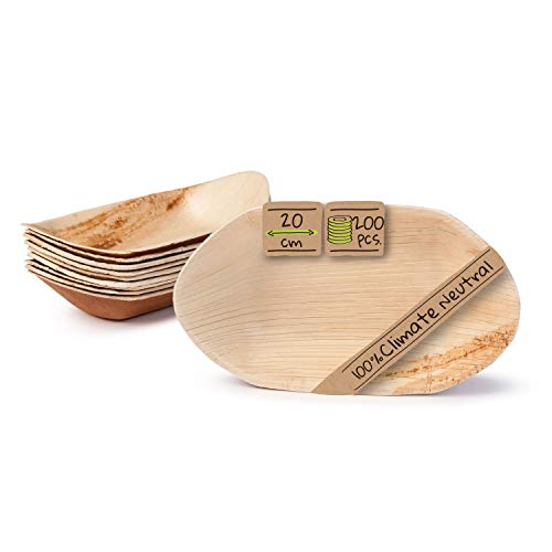 BIOZOYG Palmware - Cuenco Hoja de Palma para Aperitivos I vajilla desechable Biodegradable y compostable I Cuencos para Servir Salsa Aperitivos y mas I 200 Piezas Cuenco Fiesta Tipo Barco 20 cm