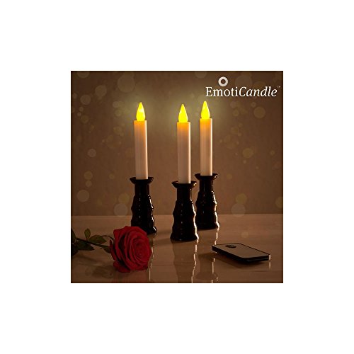 Bitblin Emoticandle Romantic Ambience Pack de 3 Velas con Candelabros y Mando a Distancia, Beige, 18 x 4 cm