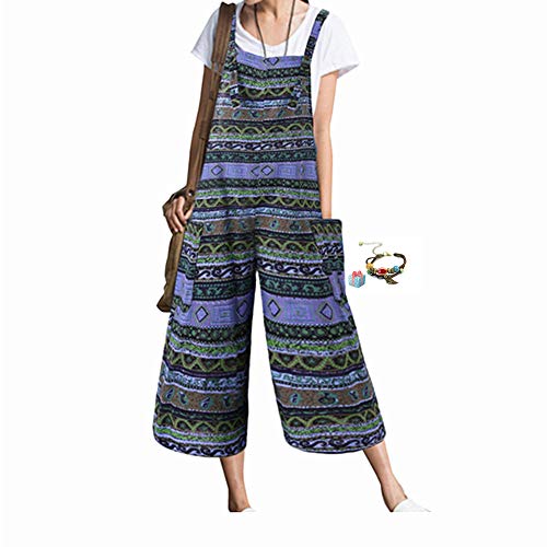 Boho Petos de Pantalones Casual para Mujer, Morbuy Verano Lino Baggy Harem Mono Suelto Moda Bolsillos Overoles Jumpsuit Tirantes Playa Fiesta Oficina Pantalón (L,Verde)