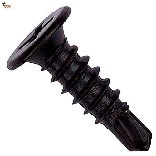 BricoLoco Tornillo roscachapa autotaladrante negro, blanco o cincado. Cabeza extra plana. Punta broca. Para metal, panel… (100 uds. 4,2x14 Negro)