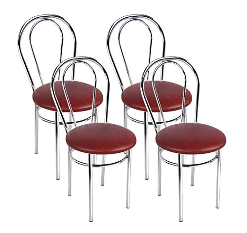 BSD Silla de Comedor de Cuero Sintético de Diseño Moderno, Set de 4 Sillas de Comedor con Patas de Metal - Tulipan Cromo - Color: Caoba - Set of 4