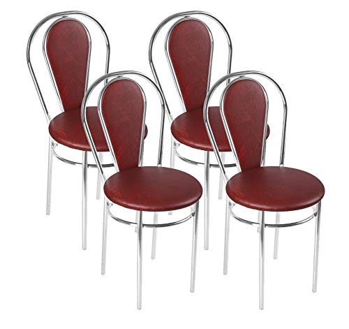 BSD Silla de Comedor de Cuero Sintético de Diseño Moderno, Set de 4 Sillas de Comedor con Patas de Metal - Tulipan Plus - Color: Caoba - Set of 4