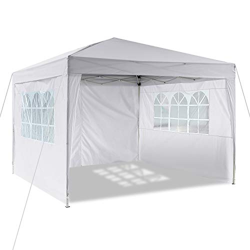 Bunao Jardín 3 x 3 m Resistente al Agua pabellón de Fiesta/Carpa Plegable/Cenador de jardín/Carpa de jardín/Fiesta y Carpa/Camping y Festival Tienda/Boda con 4 Laterales/Paredes Laterales, blanco1