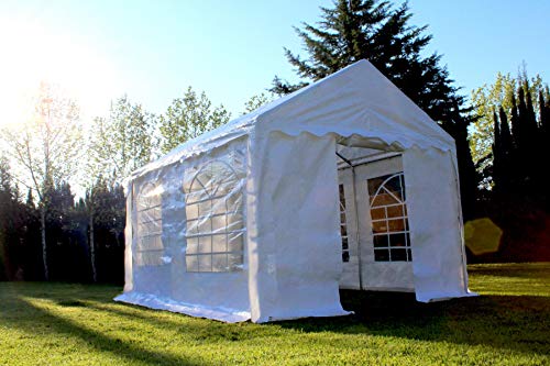 Carpa Económica Impermeable pequeña Blanca con Ventanas para pequeños Eventos y Fiestas. Carpas Baratas para montajes esporádicos, de Corta duración como reuniones con Amigos o Familiares. (4x3)