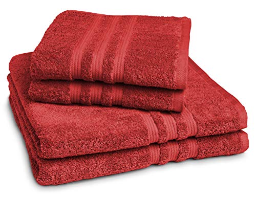 Castell by Sleeping 100144/287/755/099-P – Juego de toallas (2 toallas de manos 50 x 100 cm, 2 toallas de ducha 70 x 140 cm), 100% algodón, algodón, rojo, 50 x 100 cm / 70 x 140 cm