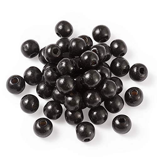 Cheriswelry 200 cuentas de madera natural negras de 8 mm con bola redonda espaciadora de madera, cuentas sueltas para manualidades de joyería, agujero de 3 mm.