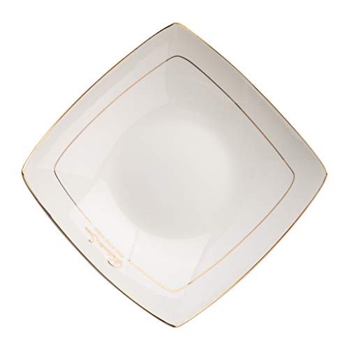 CHRYE-Platos Plato Sopa Cuadrado de 8 Pulgadas/Plato Profundo, 45% Material de China de Hueso, Filo Dorado, Esmalte Fino y Suave, Vajilla Esencial para el Hogar, Blanco