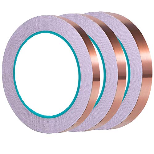 Cintas de lámina de cobre, adhesivo conductor de doble cara para blindaje EMI, vidrieras, manualidades, repelente de babosas, reparaciones eléctricas, soldadura, circuitos de papel (6 mm, 8 mm, 10 mm)